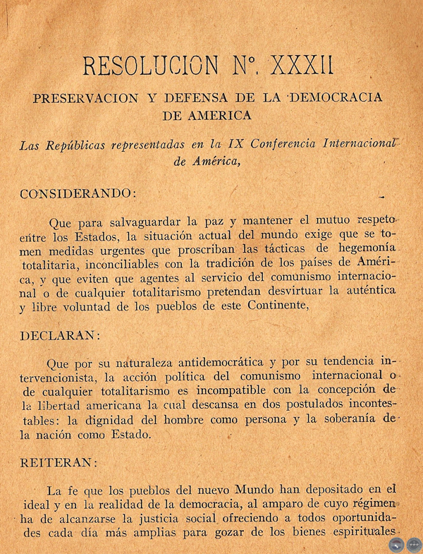 COLORADISMO PARAGUAYO FRENTE A LA ORGANIZACIÓN COMUNISTA INTERNACIONAL, 1954 - FIRMADO POR ALFREDO STROESSNER (RESOLUCIÓN JUNTA DE LA ANR)